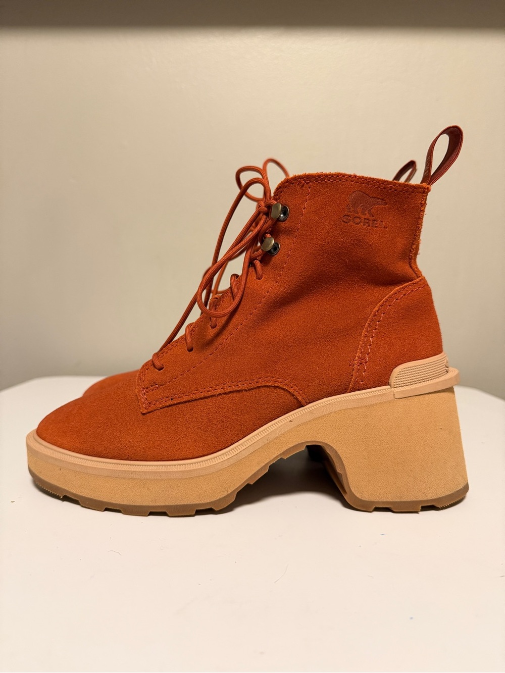 Sorel Hi-Line Heel Lace Up Boots Warp Red Suede Waterproof NL4875-849 Women US 6